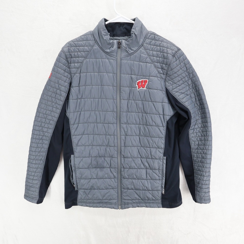Under Armour Wisconsin Badgers Hybrid Puffer Jacket Mens Large Grey UM1939